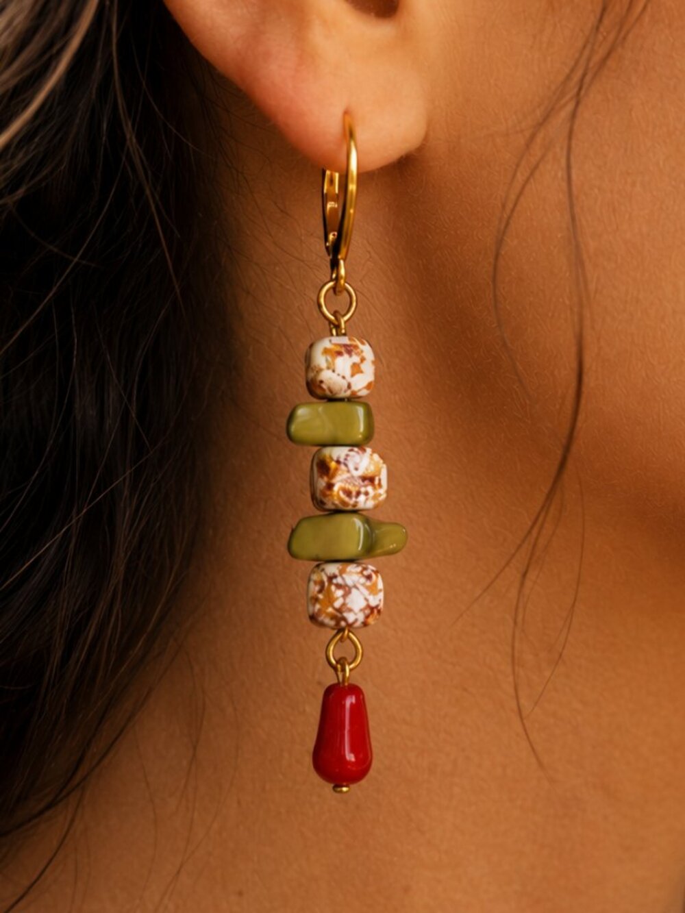 Dainty Gold Shell Teardrop Earrings, 70s Vintage Inspired Boho Earrings, Earthy